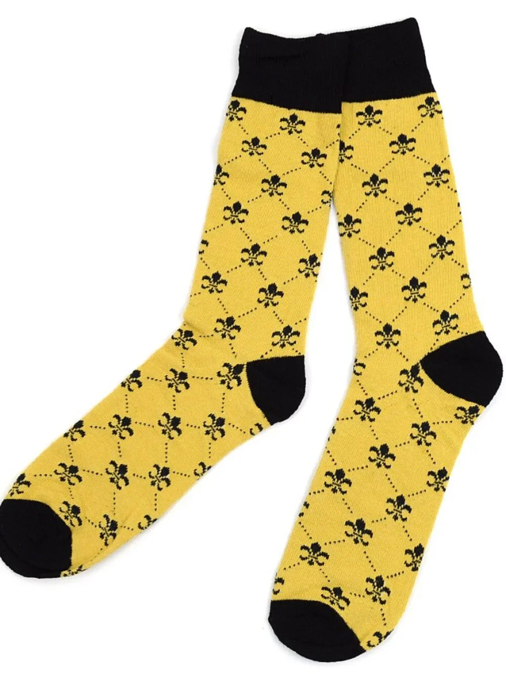 Men's Fleur-de-lis Socks - Mustard Yellow W/  Black- NWT